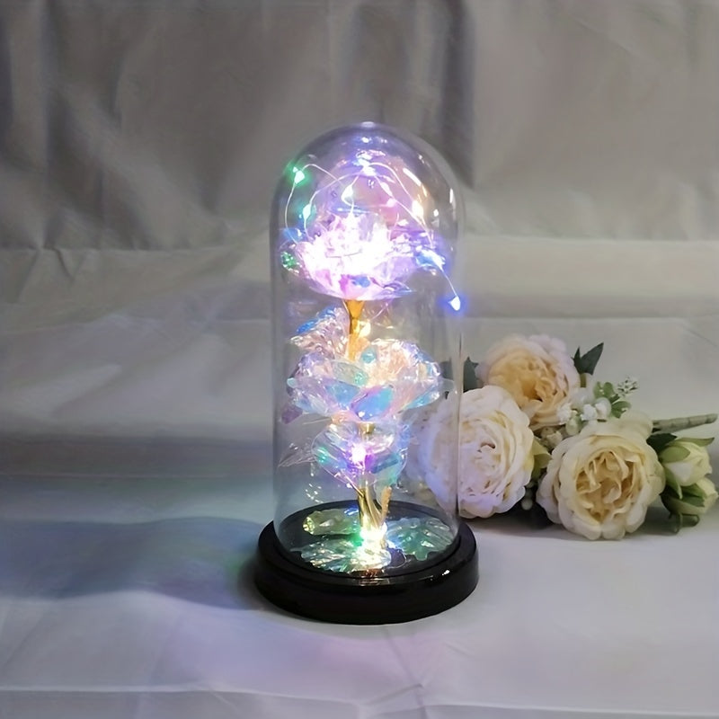 USB Powered Colorful Lights & Double Rose with Golden Leaves