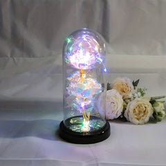 USB Powered Colorful Lights & Double Rose with Golden Leaves