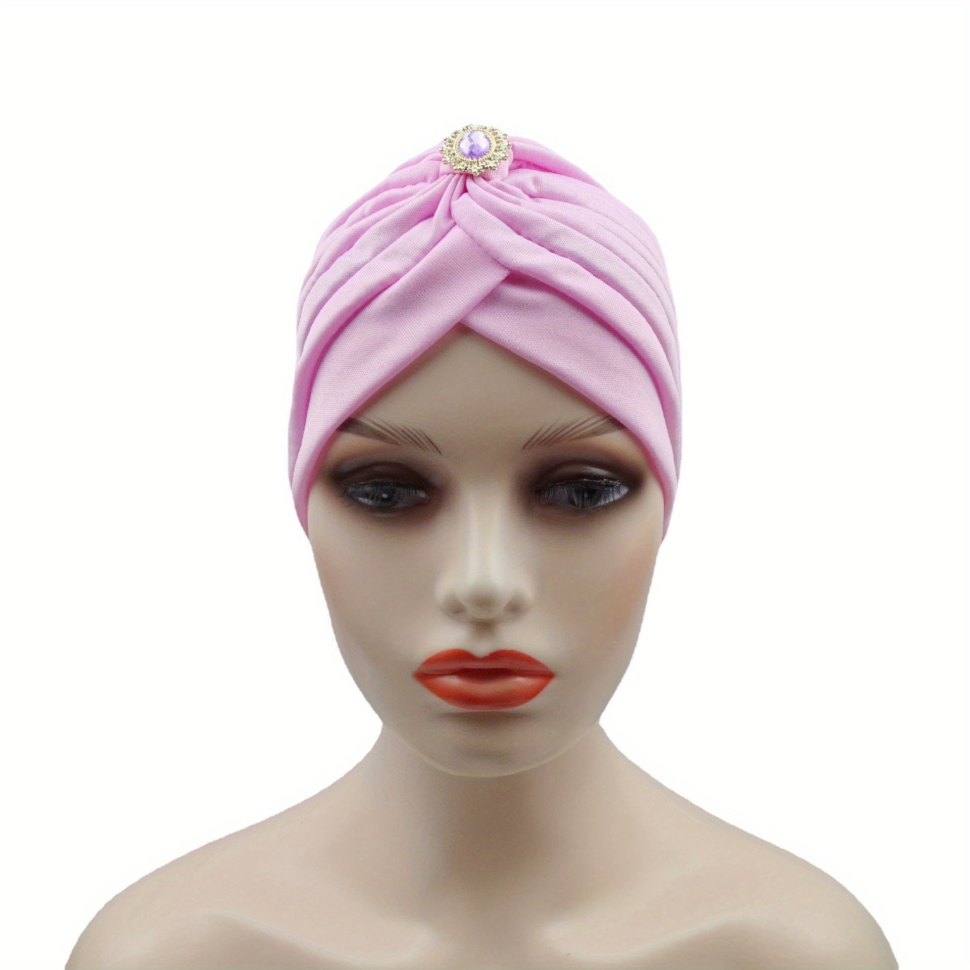 Artificial Gemstone Decor Turban Cap Hijab Hat Head Wrap Chemo Beanie