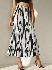 Abstract Print High Waist Midi Skirt