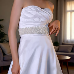 Romantic Bridal Belt with Faux Pearl Accents Soft Nylon Veil