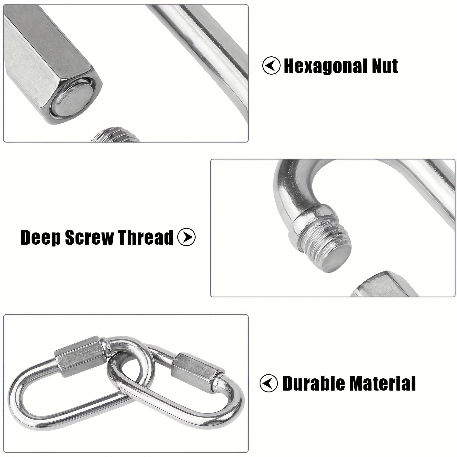 2pcs D Ring Carabiner Clip Stainless Steel Chain Link Locking Keychain