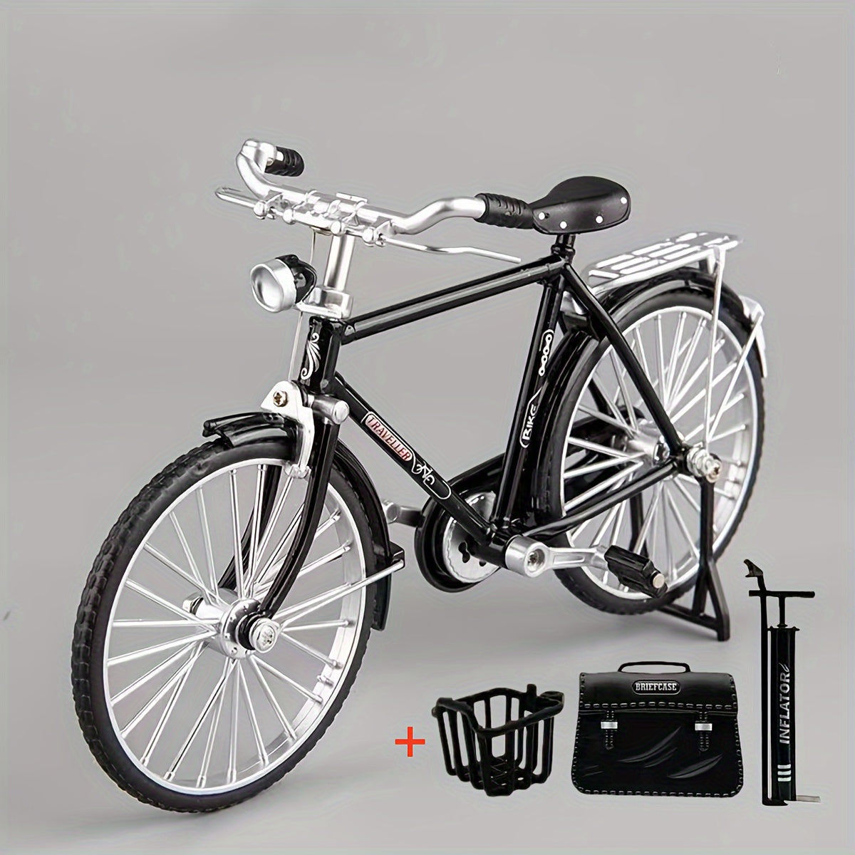 Mini Bicycle Model Kit with Inflator & Briefcase, Retro Style Ornament Toy