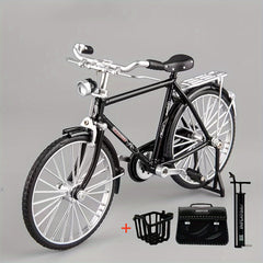 Mini Bicycle Model Kit with Inflator & Briefcase, Retro Style Ornament Toy