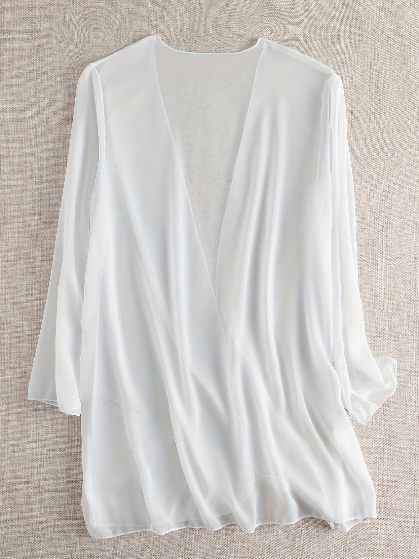 Sheer Chiffon Open Front Kimono Cover Up Long Sleeve Beach Cardigan