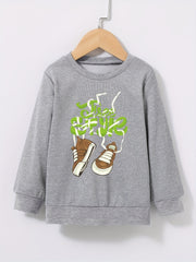 Cartoon Shoes Letter Print Kid's Sweatshirt Long Sleeve Top
