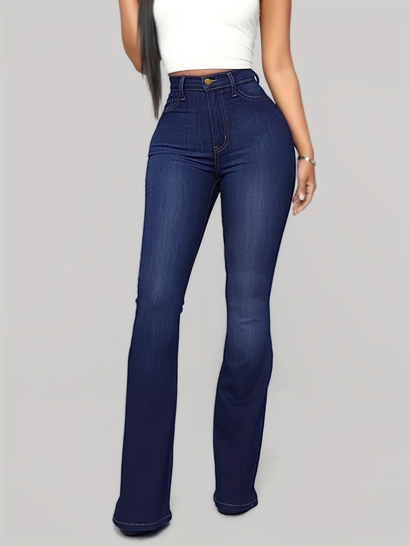 High Waist Flared Jeans Wide Legs Stretch Denim Pants Women's Jeans