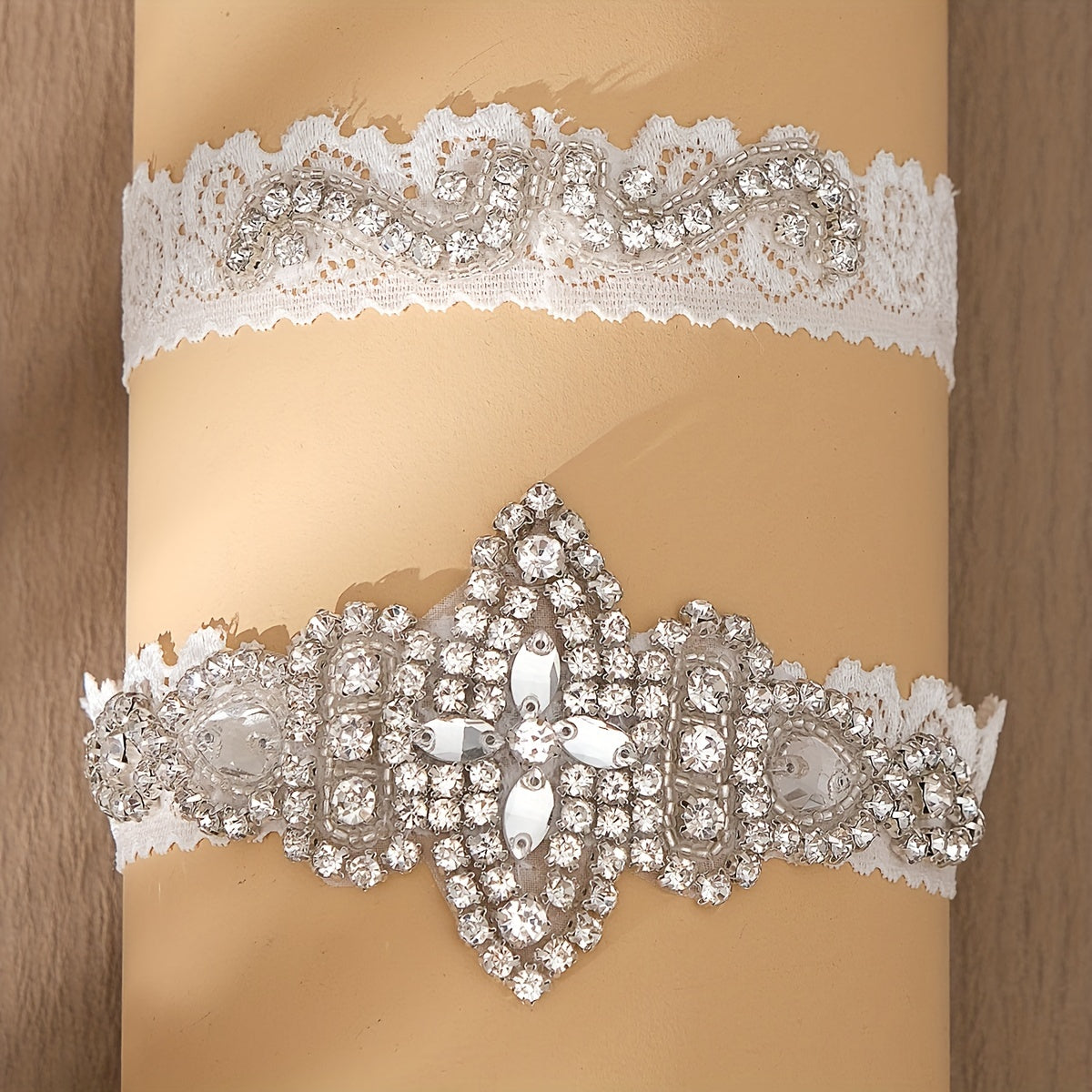 Bridal Gown Leg Accessory Set with Hand Sewn Fishnet Thigh Straps