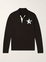 Star Pattern Polo Sweater Men's Casual Warm Mid Stretch V Neck Pullover Sweater