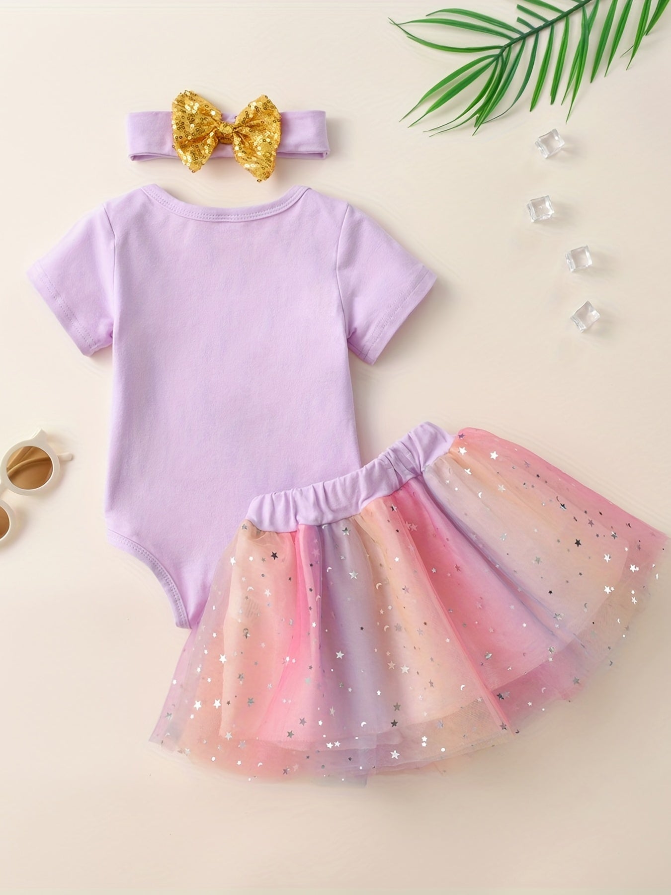 3pcs Baby Girls 1st Birthday Onesie Romper & Skirt Set
