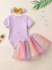 3pcs Baby Girls 1st Birthday Onesie Romper & Skirt Set