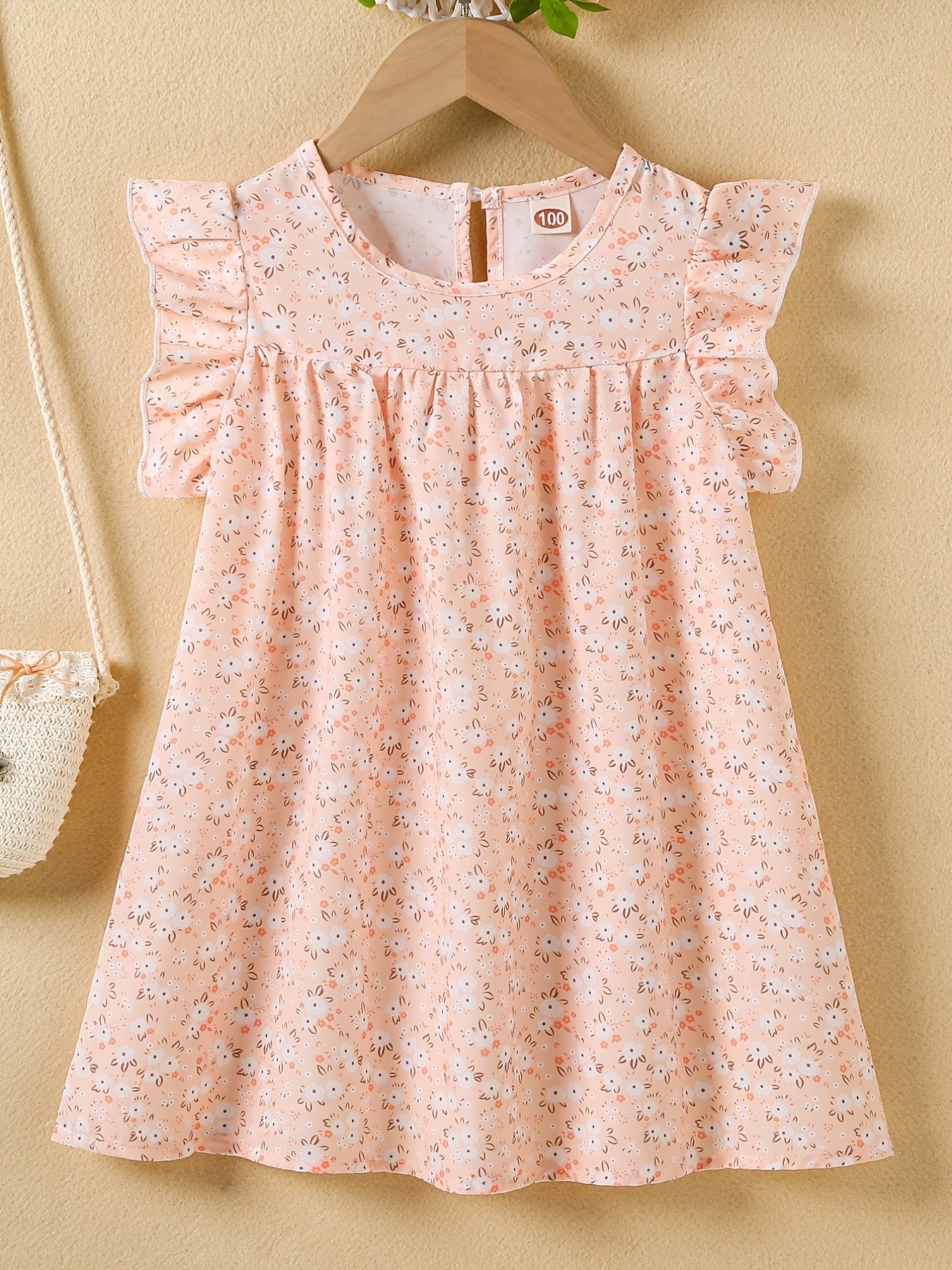 Girls Floral Dress Round Neck Sleeveless Ruffles Princess Dress Kids Summer Clot