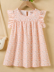 Girls Floral Dress Round Neck Sleeveless Ruffles Princess Dress Kids Summer Clot