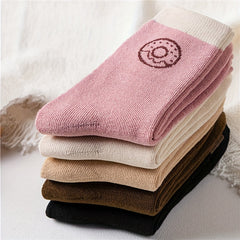 5 Pairs Cartoon Food Print Comfy Mid Tube Socks Women's Stockings & Hosiery