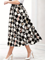 Flower Basket & Argyle Print Maxi Skirt
