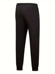 Leaf Print Men's Drawstring Fleece Sweatpants for Autumn Winter
