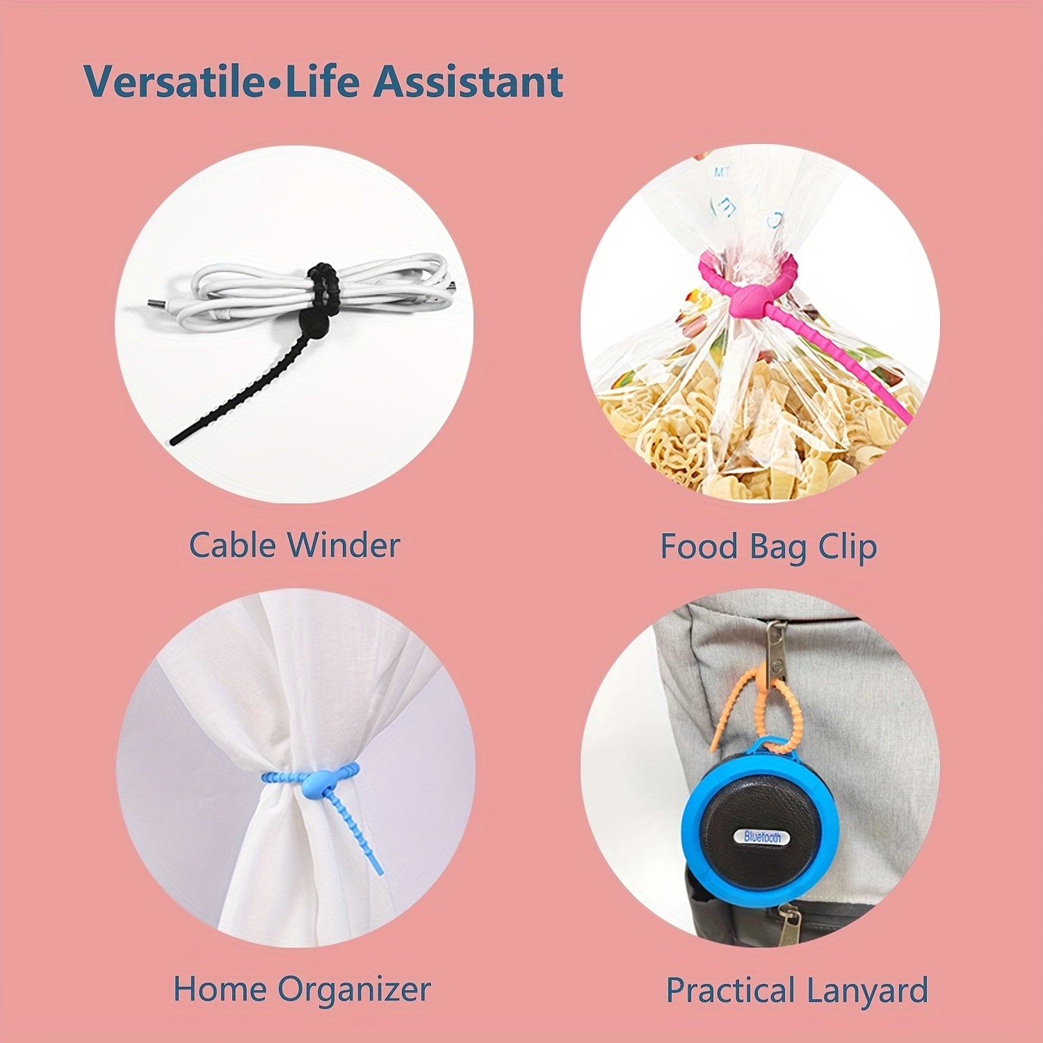 10pcs Silicon Cable Ties Reusable Candy Cable Organizer Silicone Keychain