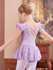 Girls 93 6 Cotton Short Sleeve Leotard Ruffle Trim Dance Suit