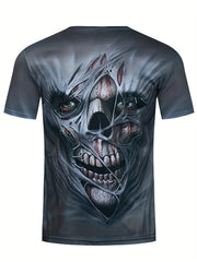 Gothic Skeleton Graphic T-shirt for Men Vintage 3D Print Stretchy Crew Neck