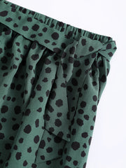 Leopard Pleated Skirts Casual High Waist Midi Comfy Skirts