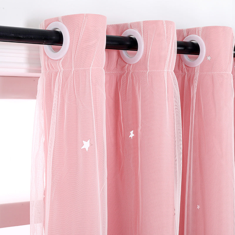Blackout Star Window Curtain With Tulle Overlay