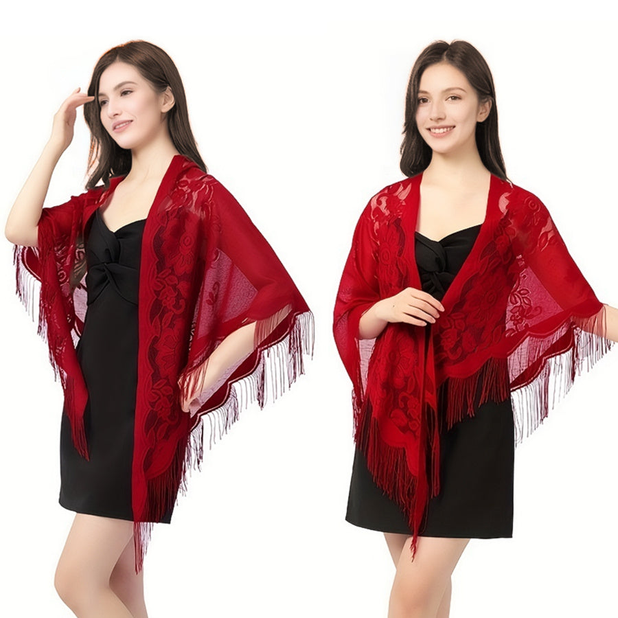 Flower Embroidery Triangle Scarf Tassel Shawl Boho Head Wraps