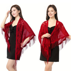 Flower Embroidery Triangle Scarf Tassel Shawl Boho Head Wraps
