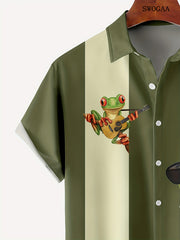 Funny Frog Print Casual Hawaiian Shirt Men's Summer Vacation Top