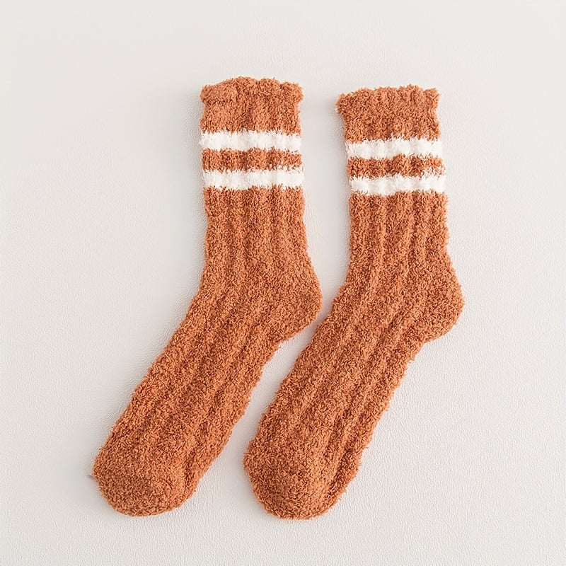 3 Pairs Striped Floor Socks Soft Fuzzy Warm Stockings