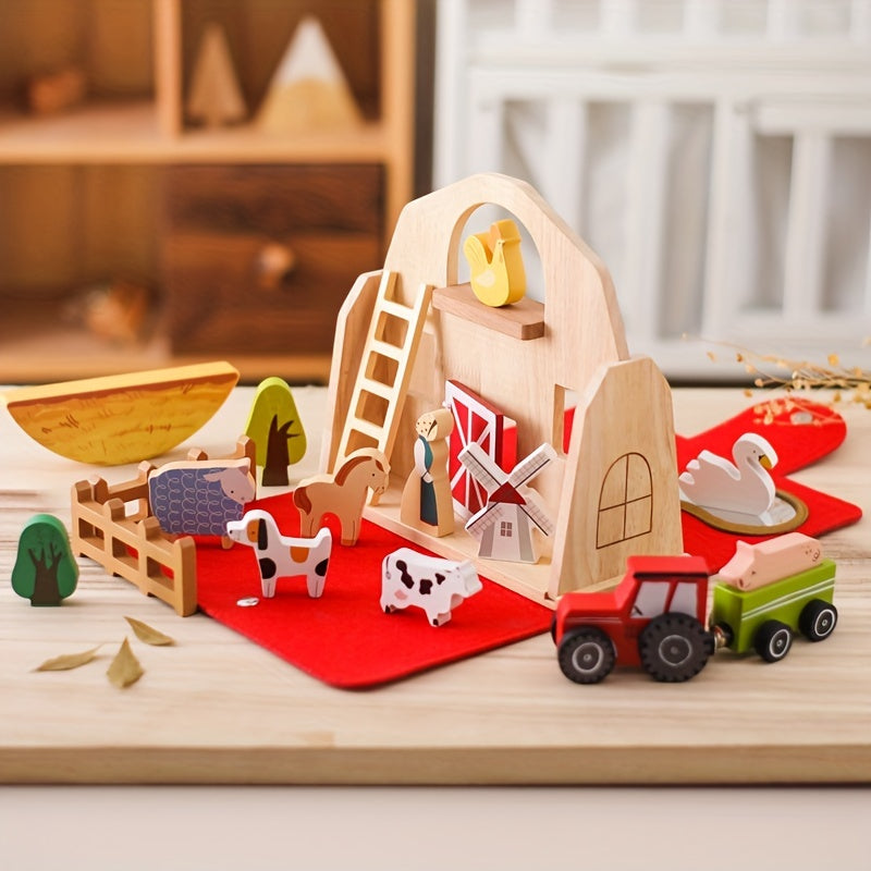 Wooden Baby Educational Play House Animal Barn Stacking Toys