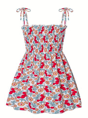 Toddler Girls Cherry & Flowers Frill Trim Shirred Cami Princess Dress