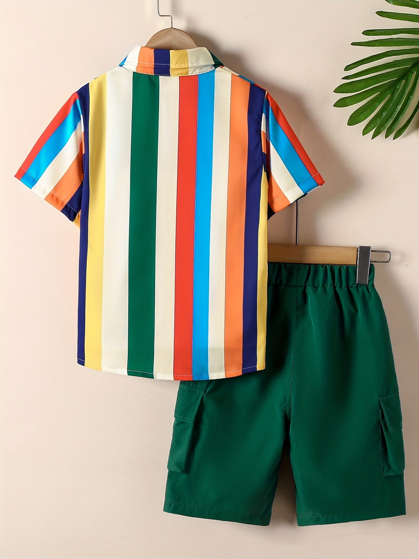 2pcs Boys Teen Casual Striped Shirt & Shorts Set for Summer
