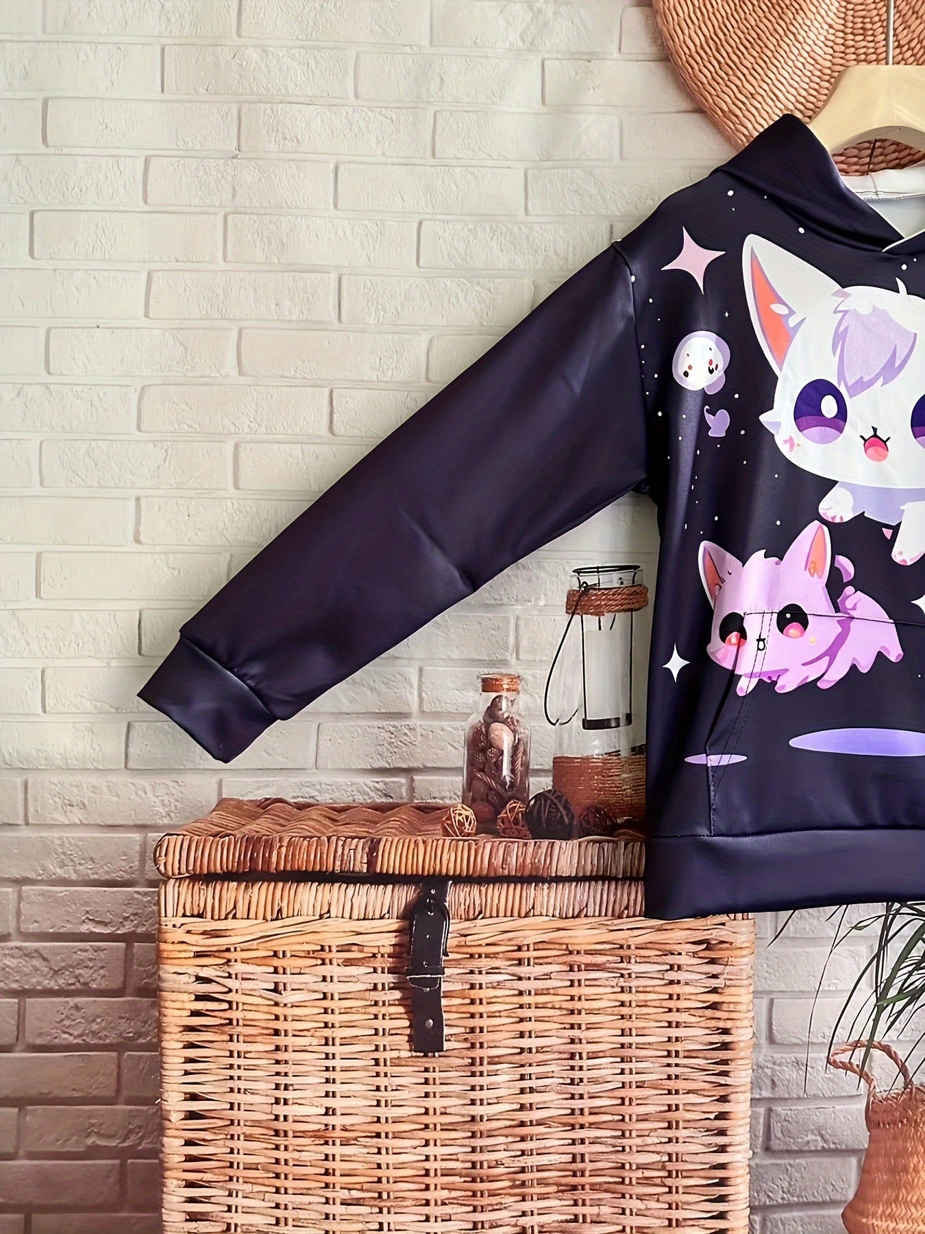 Starry Kitties Graphic Hoodies Girls Comfy Hooded Pullover