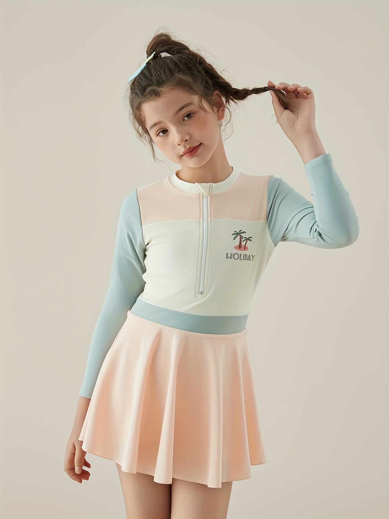 Girls Stretchy Sun Protection Long Sleeve Swimwear