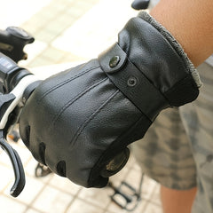 PU Leather Warm Gloves Coldproof Velvet Thickened Gloves