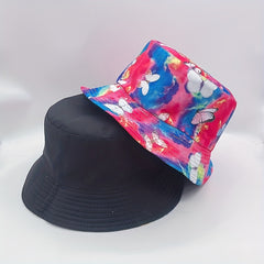 Colorful Butterfly Print Bucket Hat Rose Red Tie Dye Sunscreen Fisherman Cap