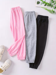 3 Girls Solid Jogger Sports Pants Comfortable Active Sweatpants