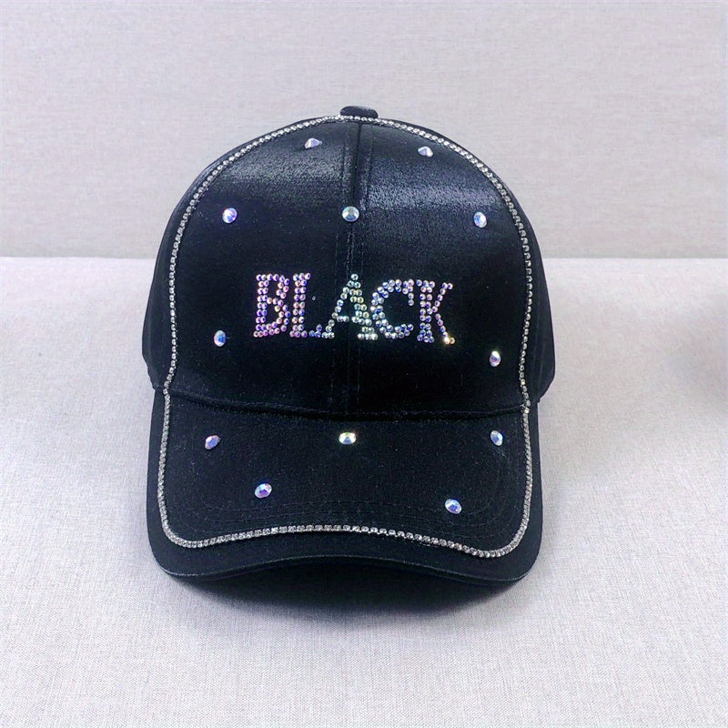 Rhinestone Letter Baseball Cap - Solid Dad Hat for Women