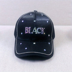 Rhinestone Letter Baseball Cap - Solid Dad Hat for Women