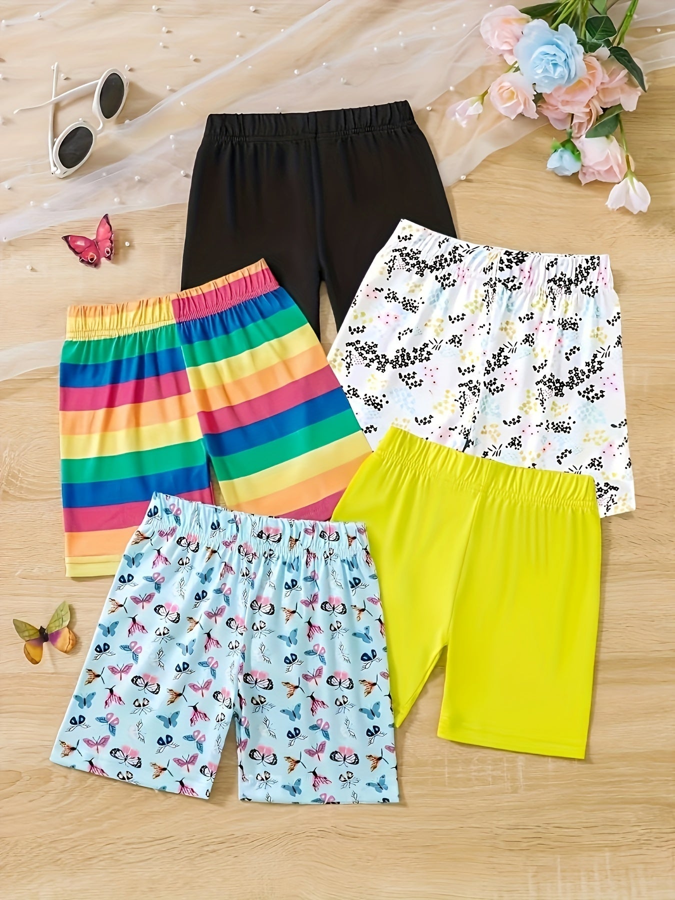 5pcs Girls Casual Shorts Breathable Summer Bottoms