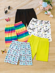 5pcs Girls Casual Shorts Breathable Summer Bottoms