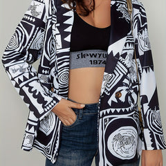 Colorblock Print Long Sleeve Blazer