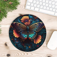 Colorful Butterfly Round Mouse Pad - Non Slip Rubber Base - Small Size