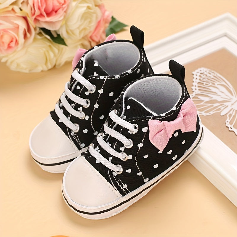 Heart Printed Lightweight Skate Shoes for Baby Girls, Non-slip Toddler Shoes