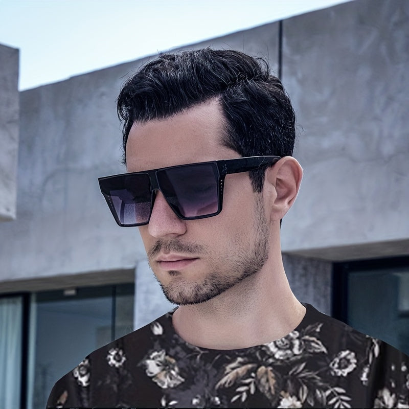 Men's Square Grid Sunglasses UV Protection Large Frame Shades