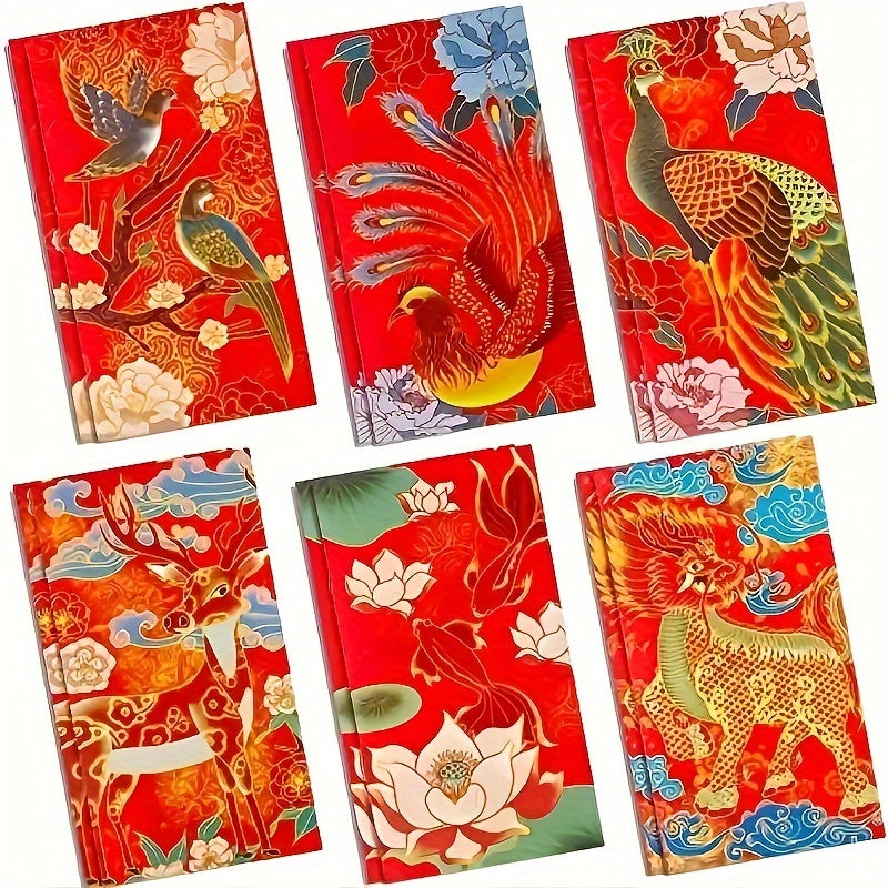 6pcs Chinese Elements Red Envelopes with Chinese Dragon Year Design