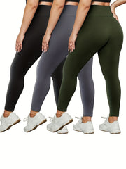 3 Pack Plus Size Camo Print High Rise Stretchy Running Yoga Pants