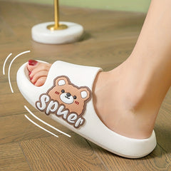 Women's Bear Print Pillow Slides Soft Sole Lightweight Indoor Shoes