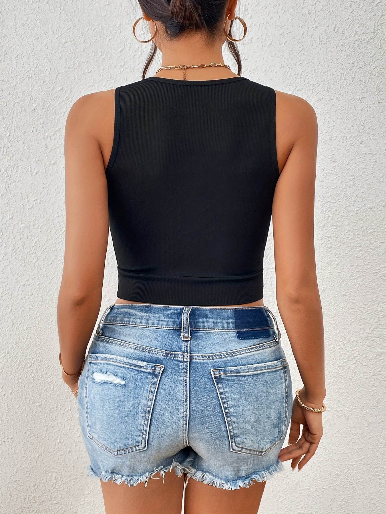 Ribbed Twist Front Crop Tank Top Sleeveless