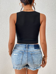 Ribbed Twist Front Crop Tank Top Sleeveless
